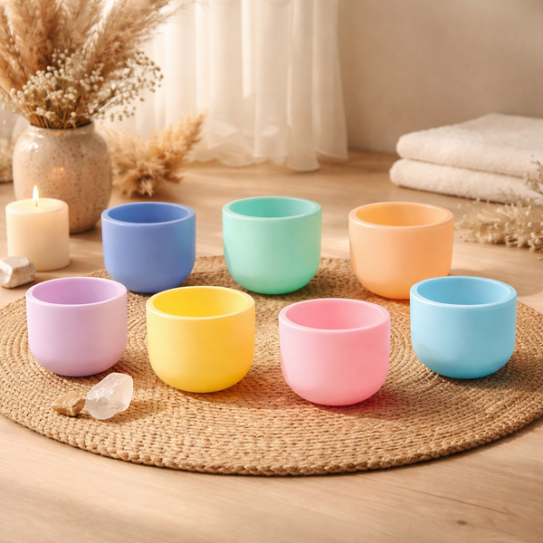 Set Van 7 Kristallen Klankschalen Chakra 432 Hz Macaron Design