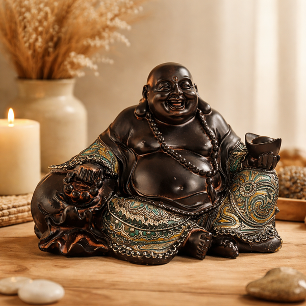 Boeddha Beeld Zittend China Polyresin Met Polyester Kleding 21,5 cm