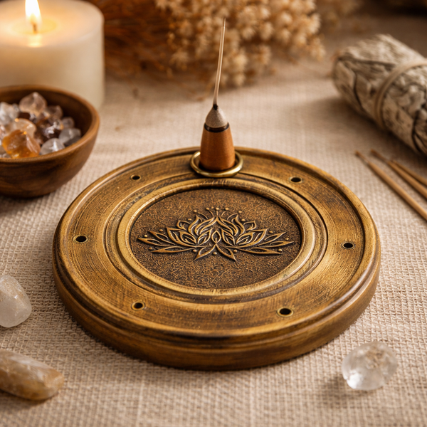 Wierook- En Kegelbrander Met Gegraveerde Lotus Decoratie Van Papri Hout