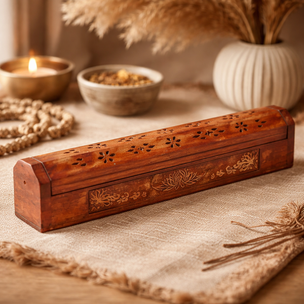 Wierookbrander En Bewaardoos Lotus Sheesham Hout En MDF