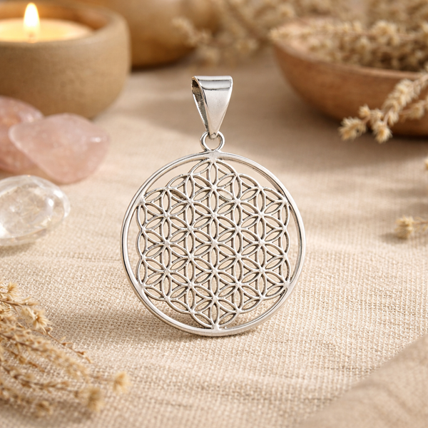 Hanger Flower of Life Messing Zilverkleurig