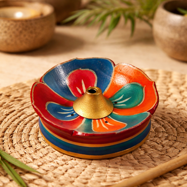 Wierookbrander Lotus Gelakt Hout 9 cm Handgemaakt In Nepal