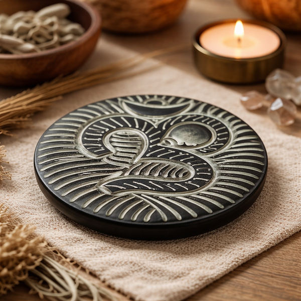 Wierookbrander Met Ohm Symbool Zeepsteen Zwart Gepolijst