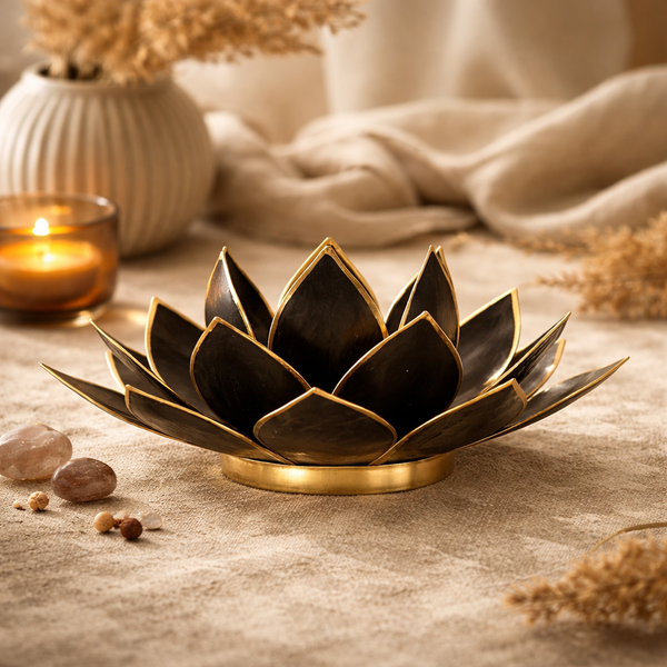 Sfeerlicht Lotus Capiz Zwart Goudrand