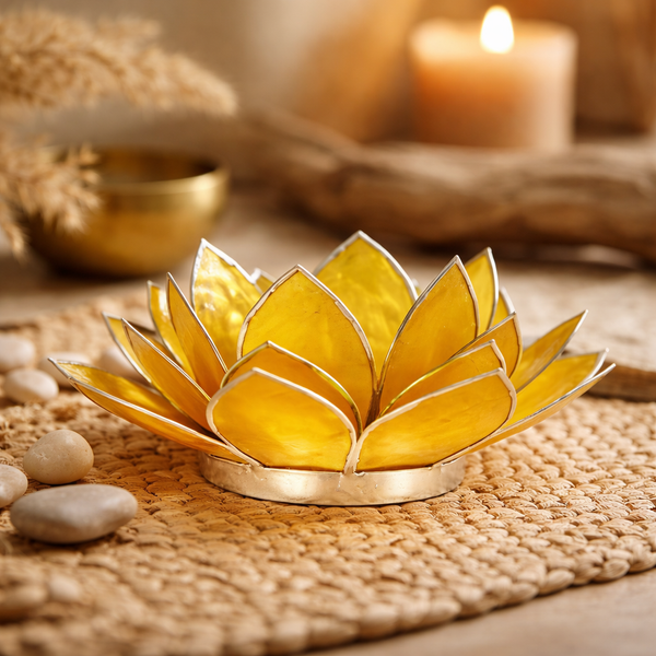 Sfeerlicht Lotus Geel 3e Chakra Zilverrand