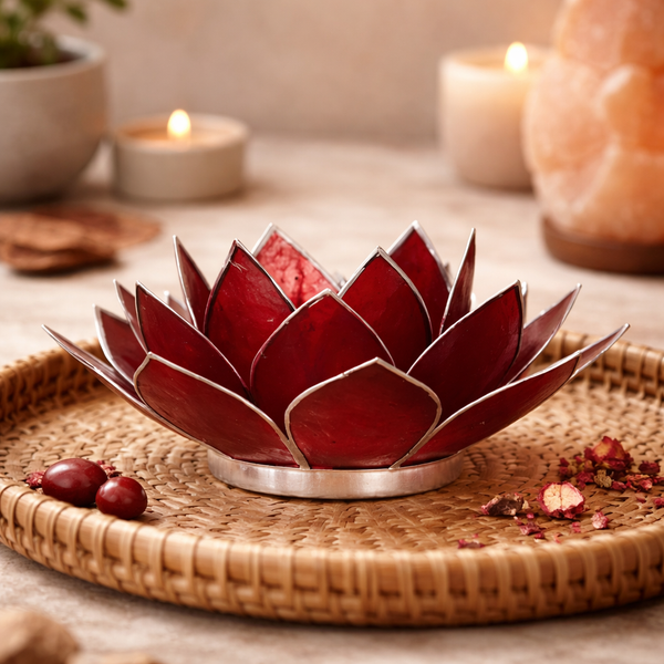 Lotus Sfeerlicht Rood 1e Chakra Zilverrand