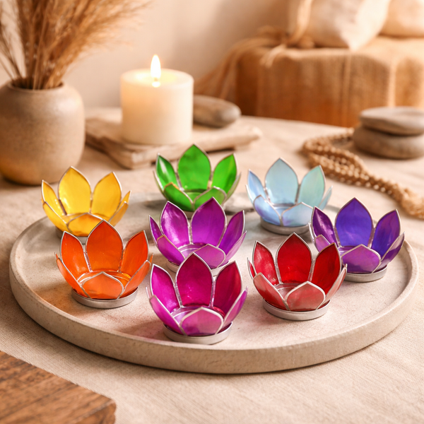 Set Van 7 Lotus Kaarshouders Chakra Zilverrand S