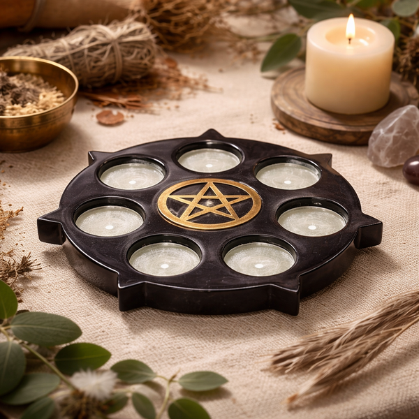 Sfeerlicht Pentagram Zwart Gepolijst Zeepsteen