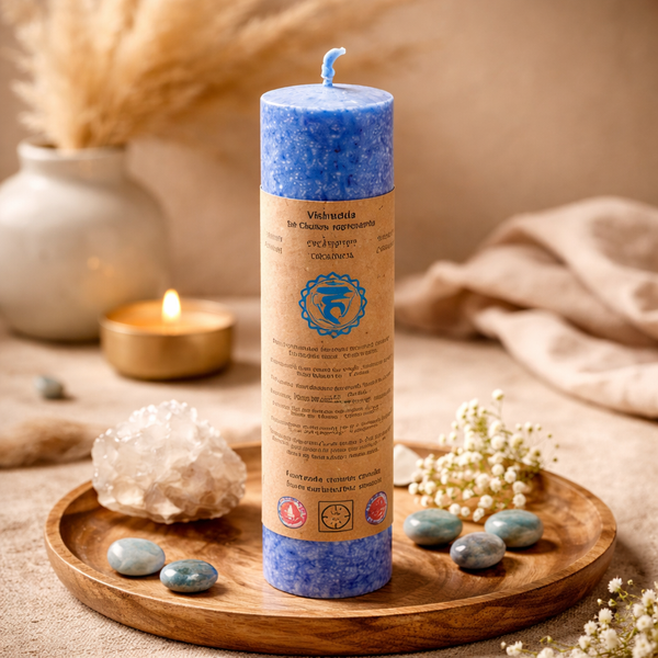 Geurkaars 5e Chakra Manipura Stearine Blauw