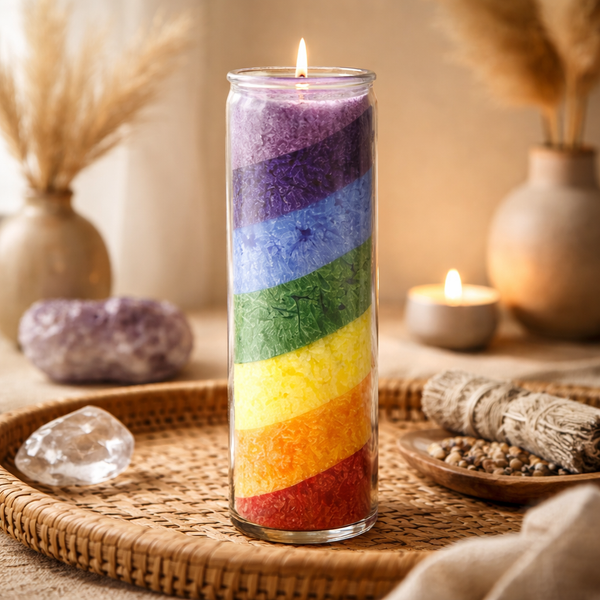 Stearinekaars Regenboog Geurloos In Glas 21 x 6,5 cm