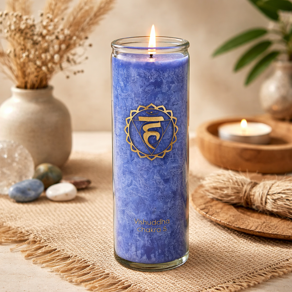 Geurkaars Stearine 5e Chakra Blauw Gerecycled Glas 100 uur