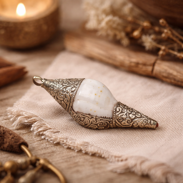 Rituele Schelp Tibetaans Boeddhisme Witmetaal met Hanger