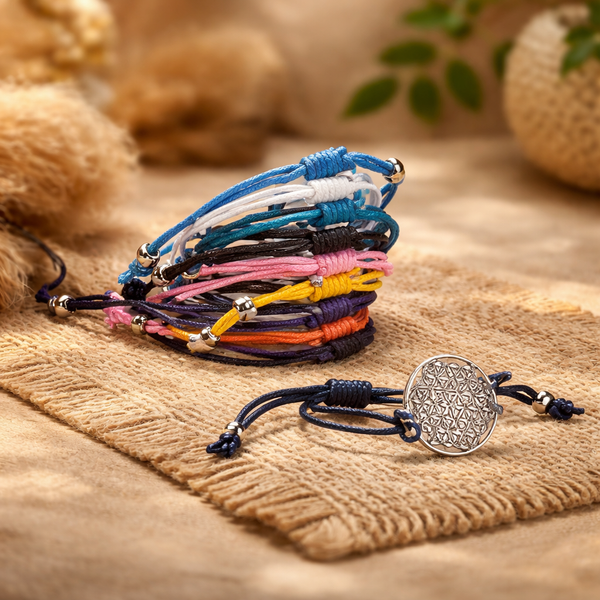 Armbandjes Flower Of Life Set Van 10 Donkerblauw Middenblauw Lichtblauw Donker Roze Licht Roze Paars Oranje Geel Wit Zwart