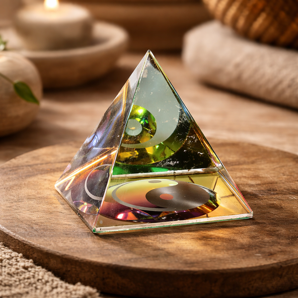 Kristal Piramide Yin Yang 6 cm