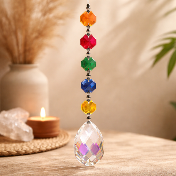 Chakrakristallen Amrita Feng-Shui Kristallen Rood Oranje Geel Groen Blauw Indigo Violet