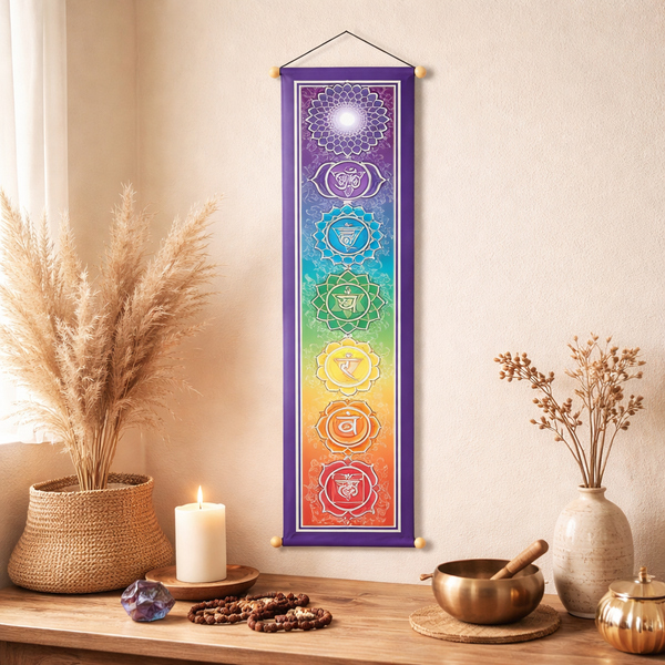 Chakra Banner Zeven Symbolen Polyester 15 x 60 cm