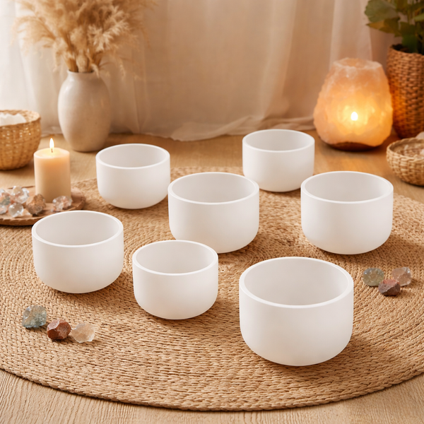Kristallen Klankschalen Set Chakra Zeven Tonen 25-30 cm
