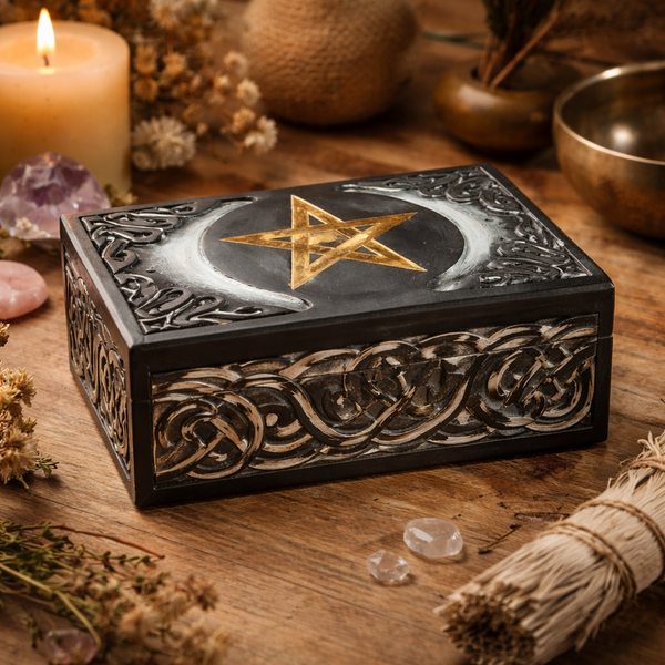 Tarotdoos Pentagram Zeepsteen Messing Inleg Hemelsblauw