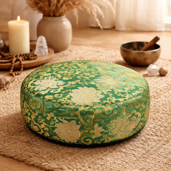 Yogi & Yogini Meditatiekussen Rond Lotus Katoen Groen 33 x 17 cm