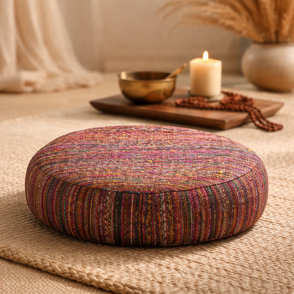 Yogi & Yogini Meditatiekussen Rond Veelkleurig Ruwe Zijde 33 x 17 cm