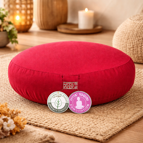 Yogi & Yogini Meditatiekussen Rond Biologisch Katoen Rood 33 x 12 cm