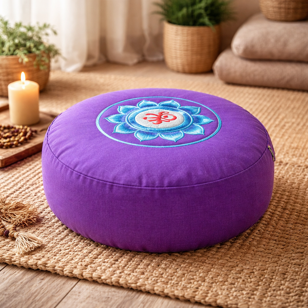 Yogi & Yogini Meditatiekussen Rond Ohm Katoen Violet 33 x 17 cm