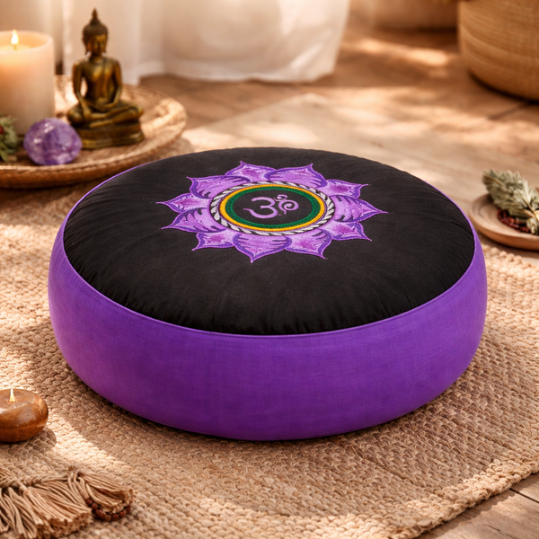 Yogi & Yogini Meditatiekussen Rond Lotus Katoen Zwart Violet 33 x 17 cm