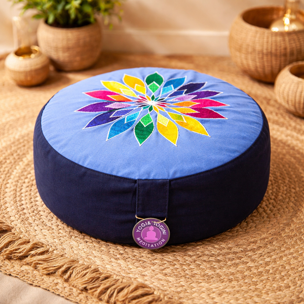 Yogi & Yogini Meditatiekussen Rond Katoen Blauw Bloem 33 x 17 cm