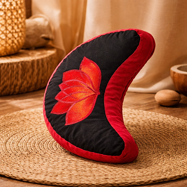 Yogi & Yogini Meditatiekussen Lotus Zwart Rood Katoen 33 x 13 cm