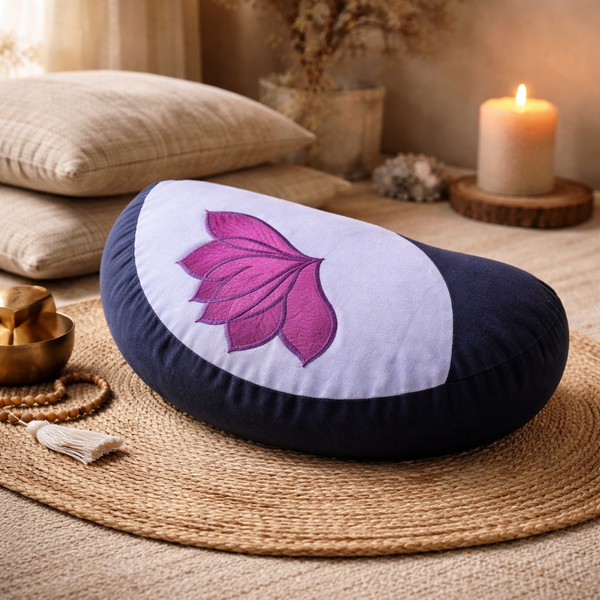 Yogi & Yogini Meditatiekussen Lotus Katoen Blauw Halve Maan 33 x 13 cm