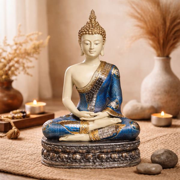 Thaise Boeddha Beeld Earth Witness Polyresin Wit 20 x 15 x 32 cm