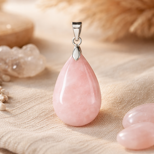 Edelstenen Hanger The drop of Roze Kwarts
