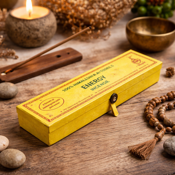 Tibetaanse Energy Wierookstokjes Lotus Houdertje Gele Doosje Concentratie Bevorderend