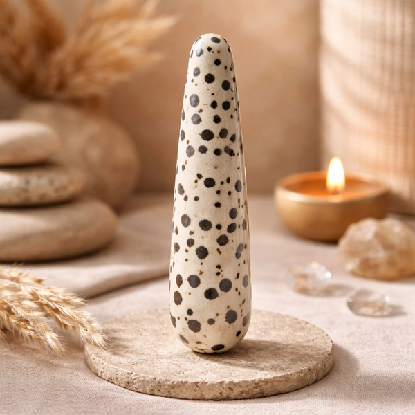 Massage Griffel Jaspis Dalmatiër - 10 x 2 cm