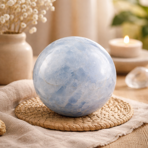 Calciet blauwe edelsteenbollen spirituele groei en concentratie ondersteuning