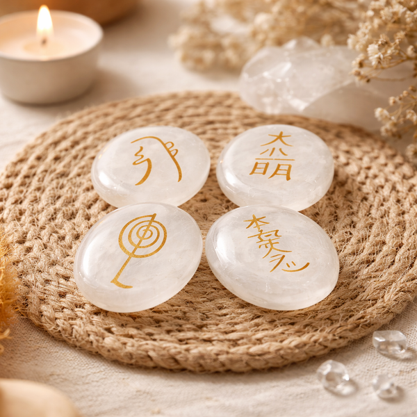 Bergkristal reiki set vier symbolen Cho ku rei Sei he ki Dai koo myo Hon sha ze shon nen
