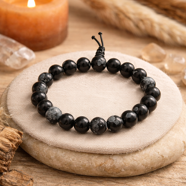 Edelsteen Armband Obsidiaan Sneeuwvlok Powerbead