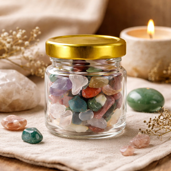 Trommelstenen Mix in Glas (60 gram)
