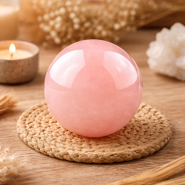 Edelsteen Roze Kwarts Bol (9 cm)