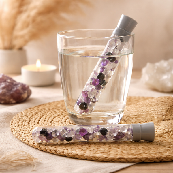 Aura Melange Waterwand Glas Buisje Steentjes Amethist Bergkristal Toermalijn