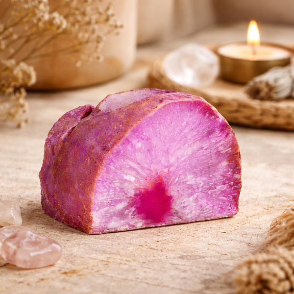 Waxinelichthouder Edelsteen Agaat Roze (ca 8-9 cm hoog)