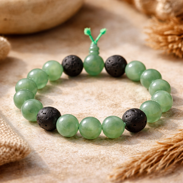 Edelsteen Armband Groene Aventurijn Powerbead met Lavasteen