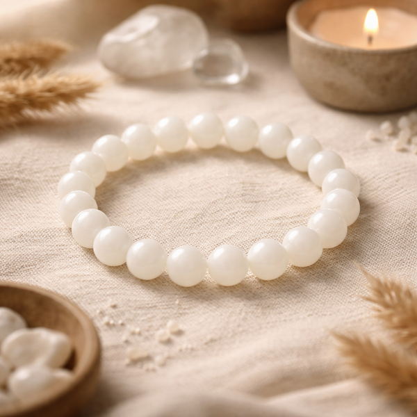 Edelsteen Armband Witte Jade Powerbead