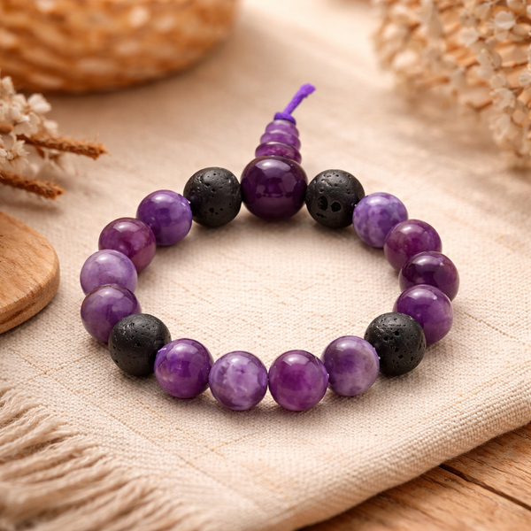 Edelsteen Armband Amethist Powerbead met Lavastenen (21 cm)