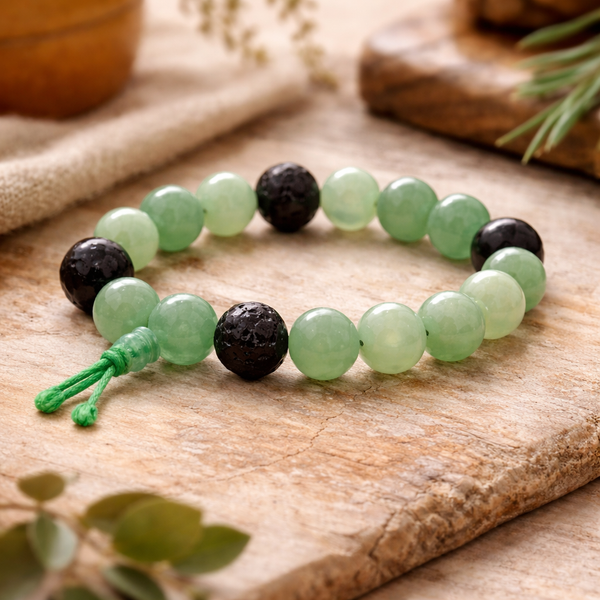 Edelsteen Armband Groene Aventurijn Powerbead met Lavasteen (21 cm)