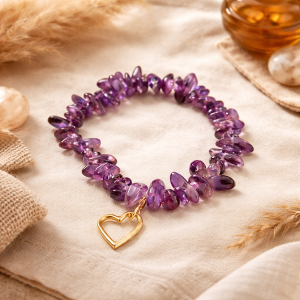 Edelsteen Splitarmband Amethist met Hart