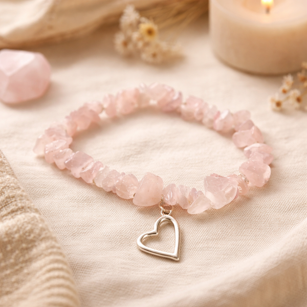 Edelsteen Splitarmband Rozenkwarts met Hart