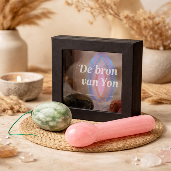 Yoni massage set Serpentijn Jade ei Roze kwarts stick