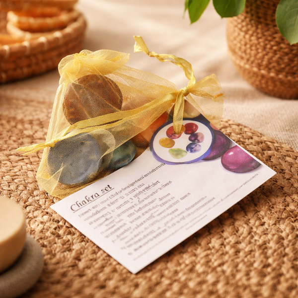 Chakra Oplegstenen Set Rond in Organza Buidel Kleuren en Stenen Variëren