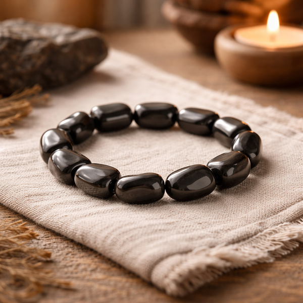 Shungit Nugget Armband Onregelmatige Kralen Elastiek Russische Oorsprong